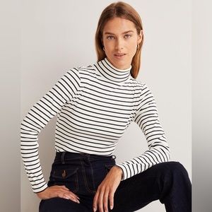 NWT Boden Womens Essential Roll-neck Top Ivory / Navy Stripe Size Large